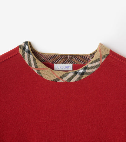 Check Trim Wool Sweater in Crimson red