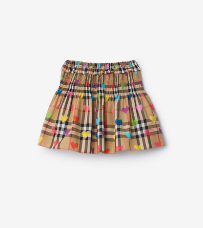 Heart Check Cotton Skirt in Sand beige