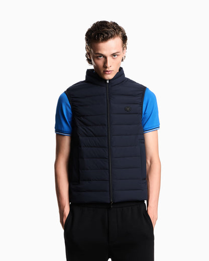 Sleeveless full-zip down jacket in quilted nylon with eagle logo patch
