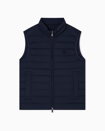 Sleeveless full-zip down jacket in quilted nylon with eagle logo patch