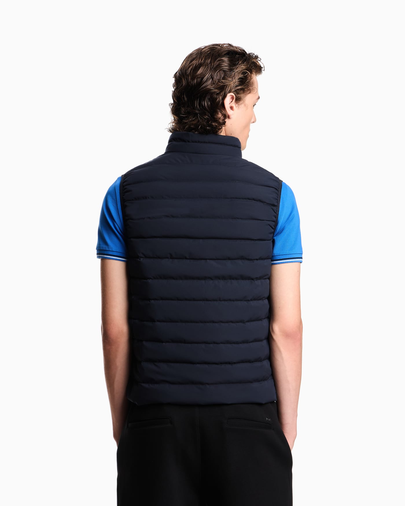 Sleeveless full-zip down jacket in quilted nylon with eagle logo patch