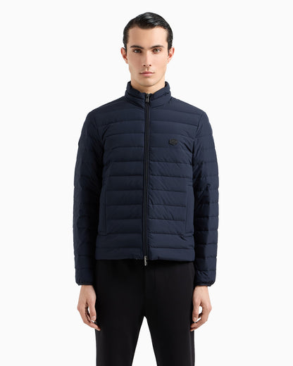 Quilted nylon full-zip down jacket with eagle logo patch