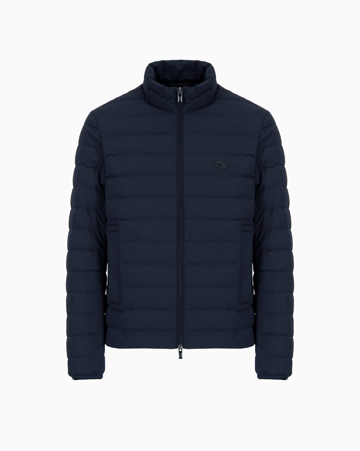 Quilted nylon full-zip down jacket with eagle logo patch