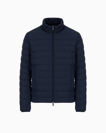 Quilted nylon full-zip down jacket with eagle logo patch