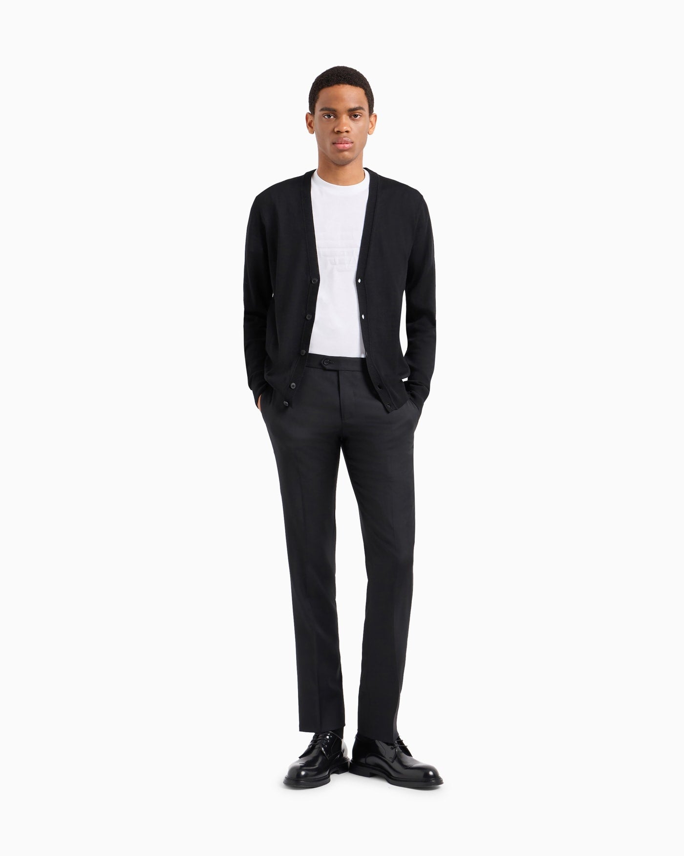 Plain-knit, virgin-wool V-neck cardigan
