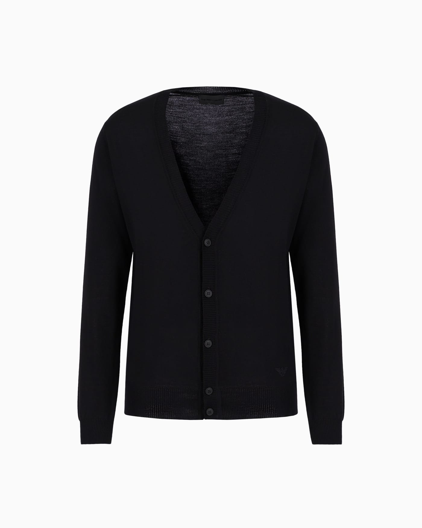 Plain-knit, virgin-wool V-neck cardigan