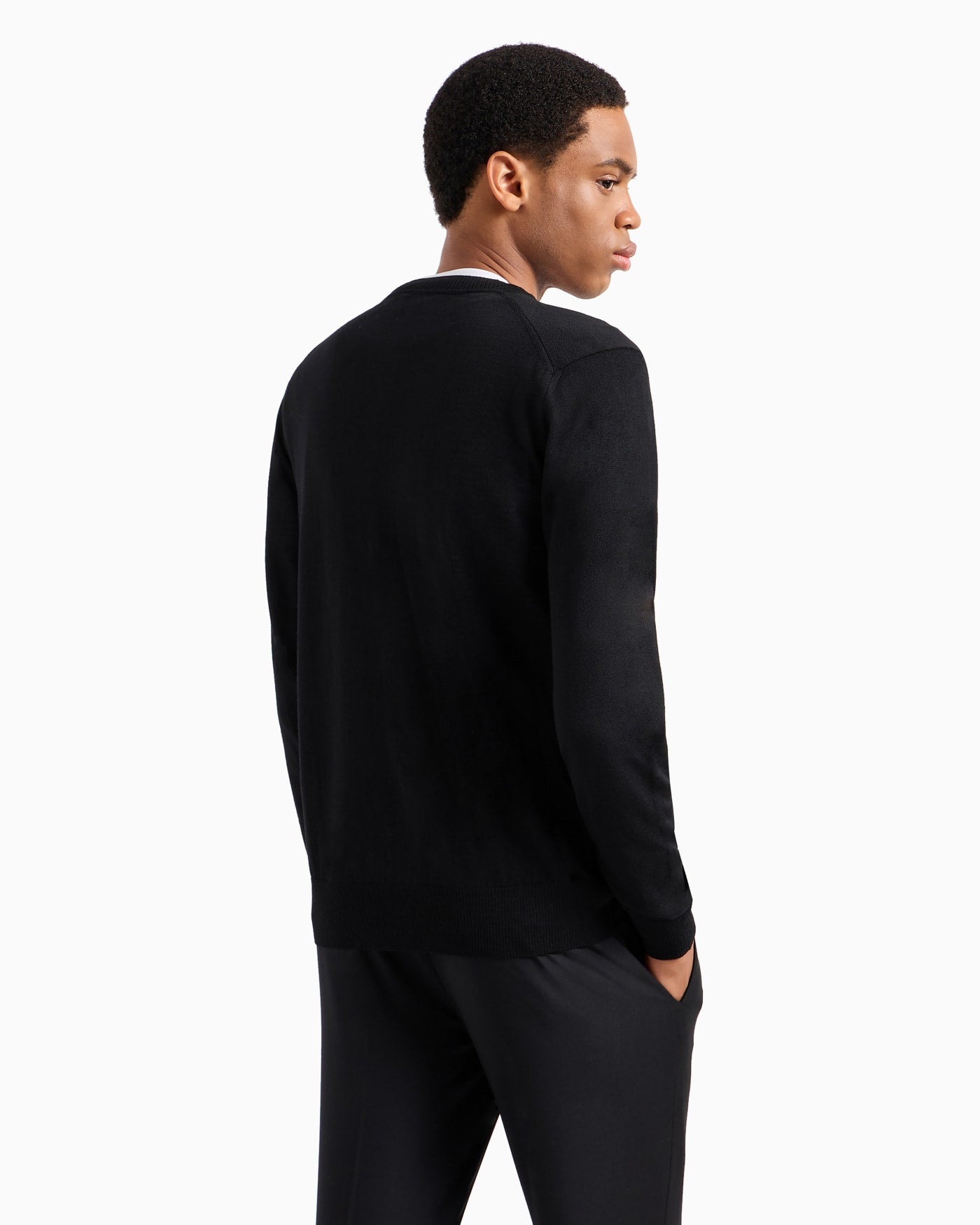 Plain-knit, virgin-wool V-neck cardigan