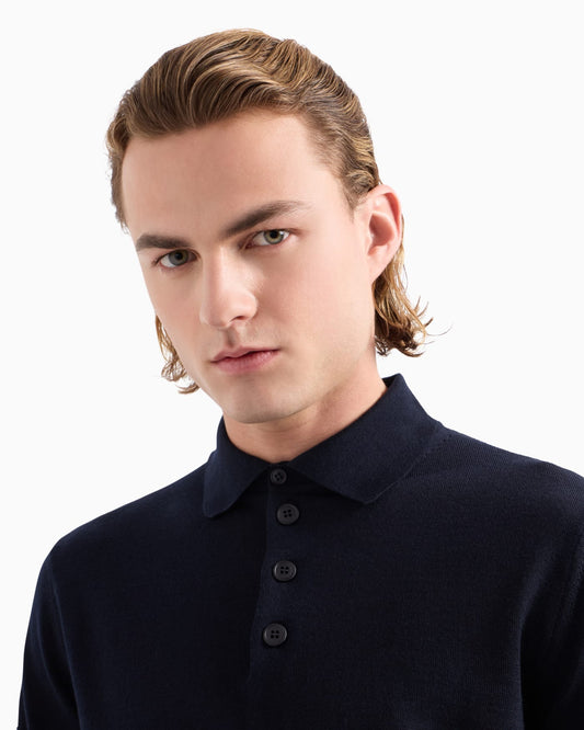 Virgin wool polo collar jumper man