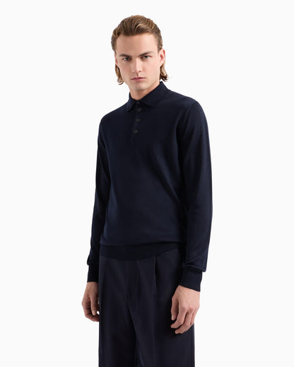 Virgin wool polo collar jumper man