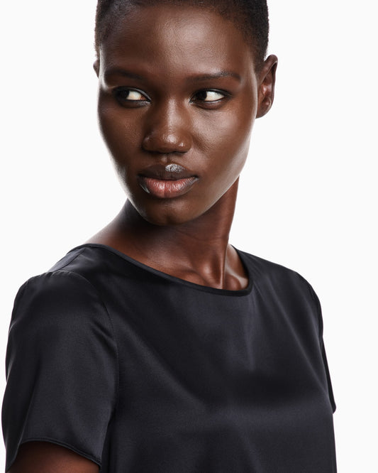 Satin blouse in a silk blend with short sleeves Essential