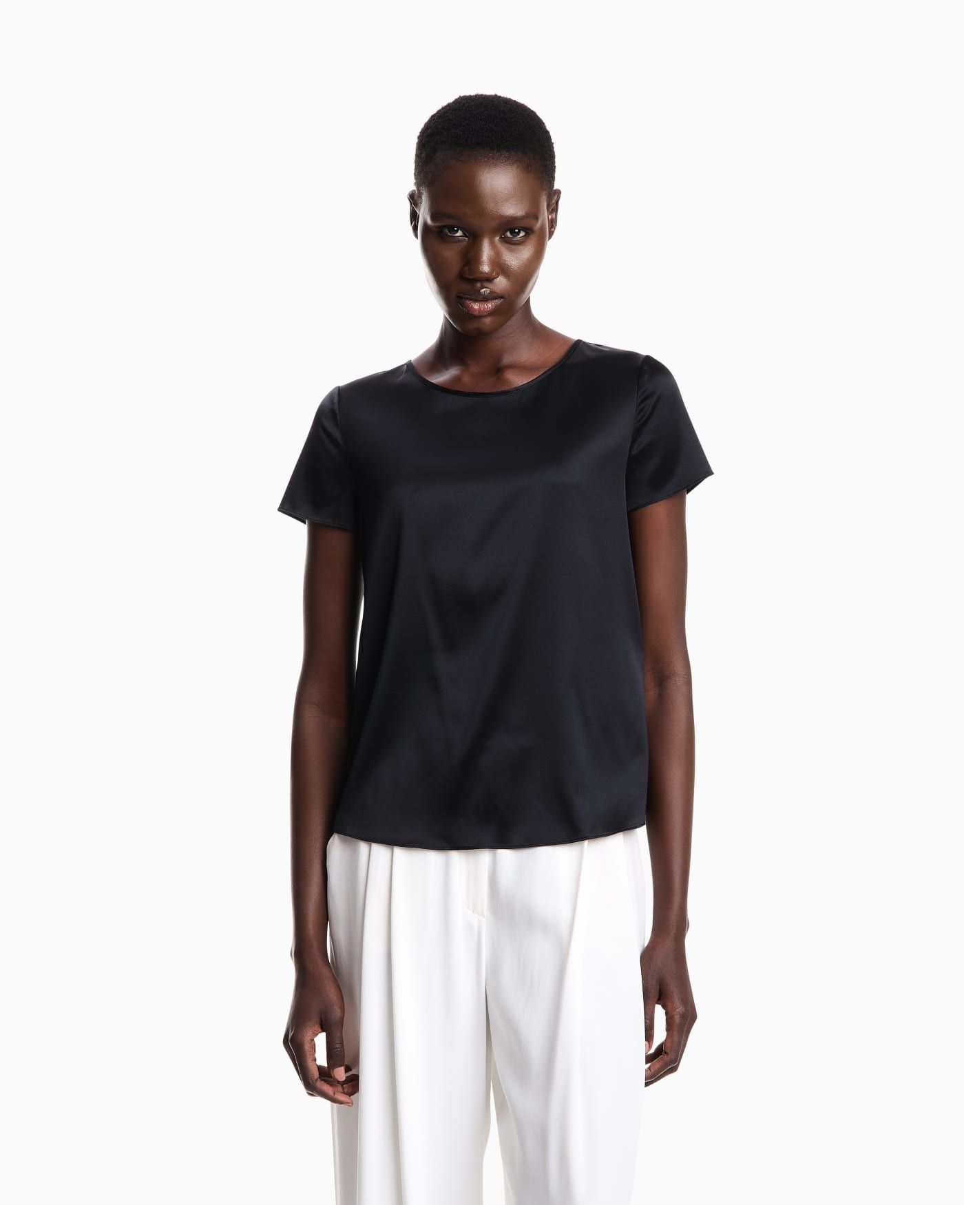 Satin blouse in a silk blend with short sleeves Essential