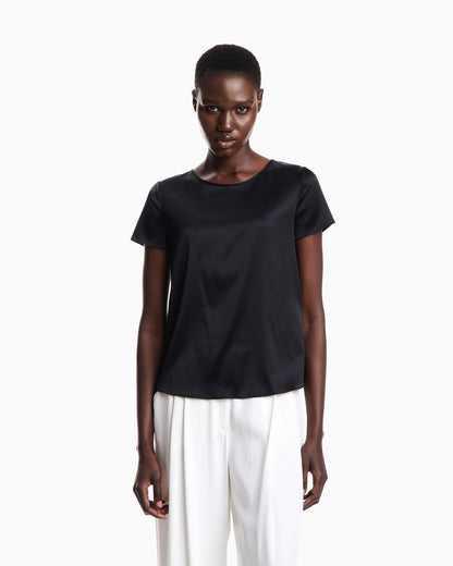 Satin blouse in a silk blend with short sleeves Essential