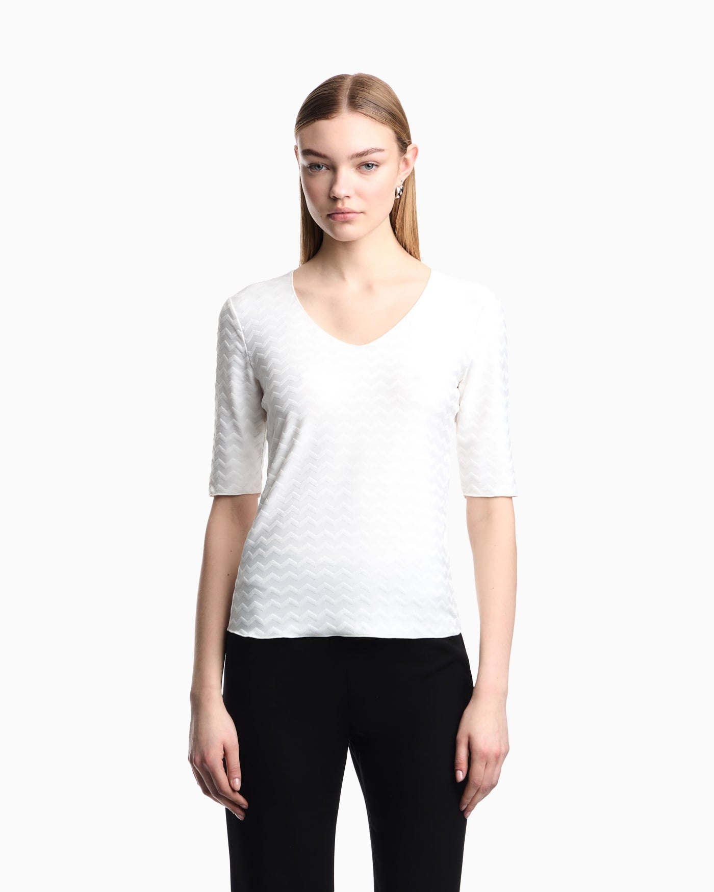 Jersey jumper with a v-neck and jacquard pattern Essential