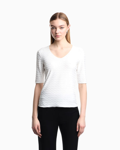 Jersey jumper with a v-neck and jacquard pattern Essential