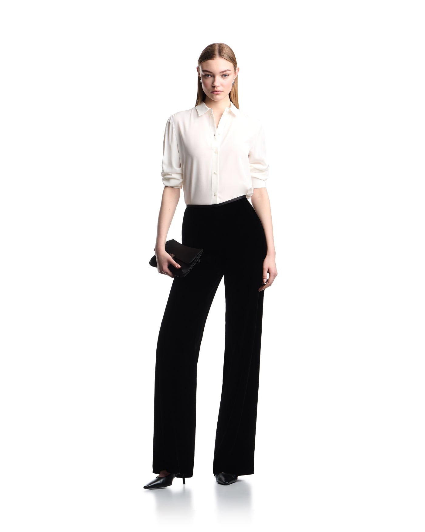 Wide leg trousers high waist velvet woman