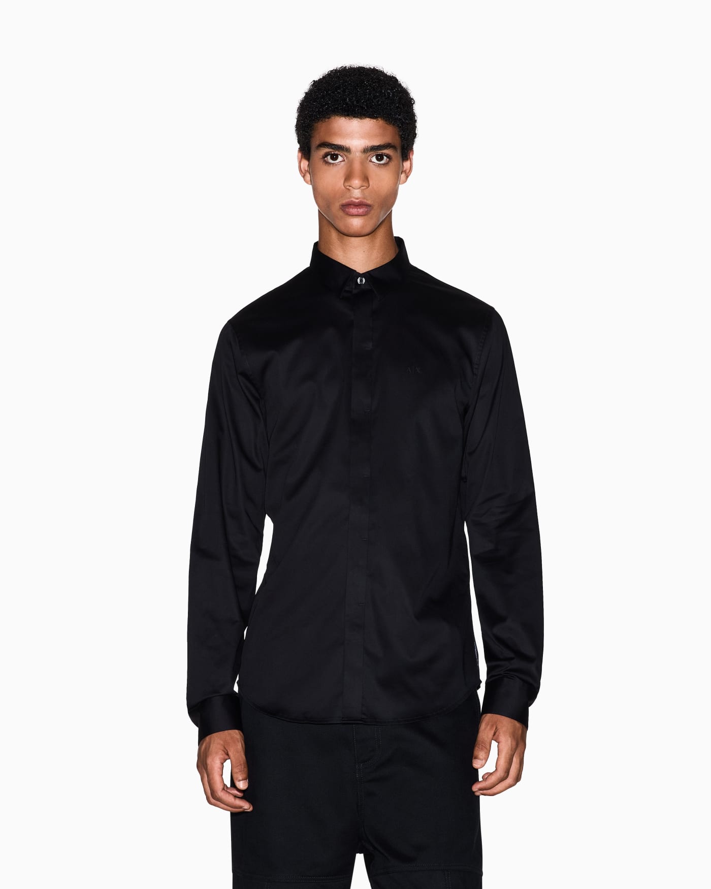 Slim-fit dress shirt in stretch cotton satin Essential