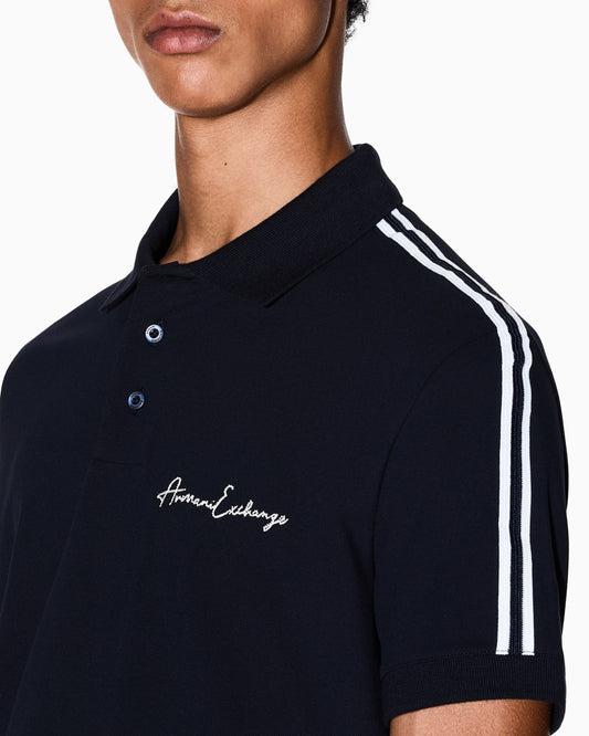 Stretch cotton piquet polo with stripes and logo Essential
