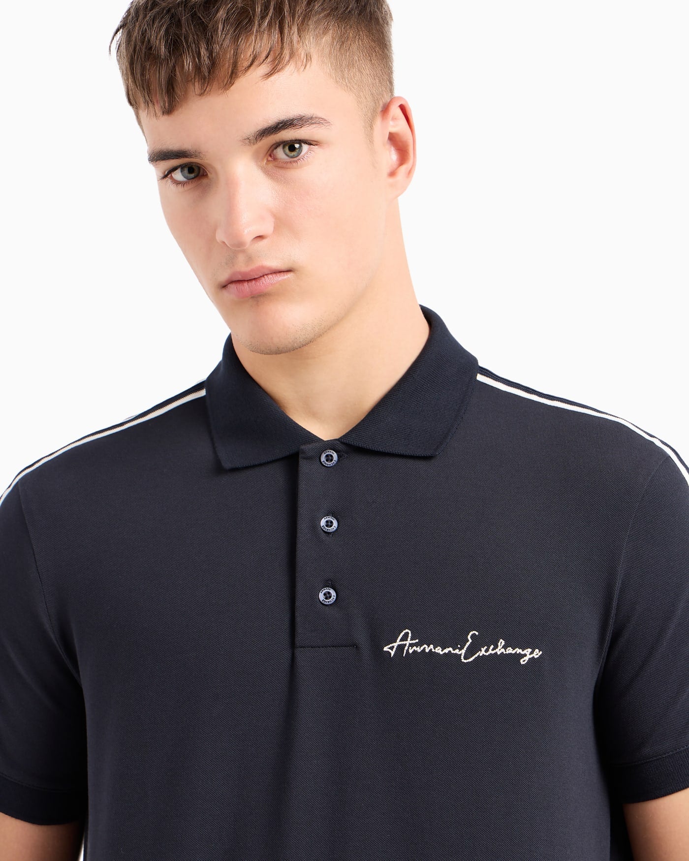Stretch cotton piquet polo with stripes and logo Essential