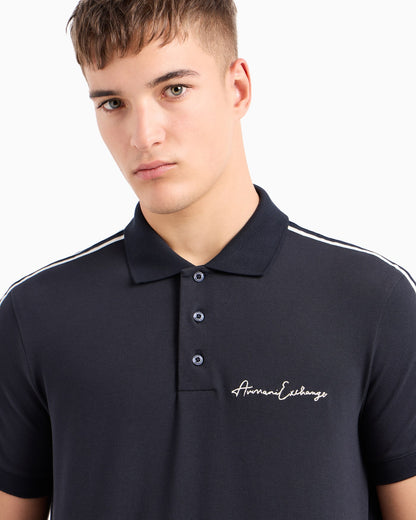 Stretch cotton piquet polo with stripes and logo Essential