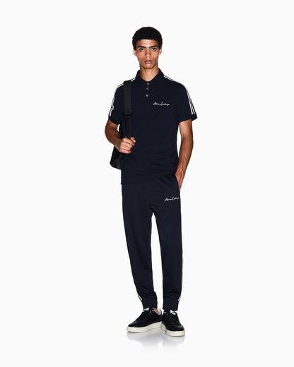 Stretch cotton piquet polo with stripes and logo Essential