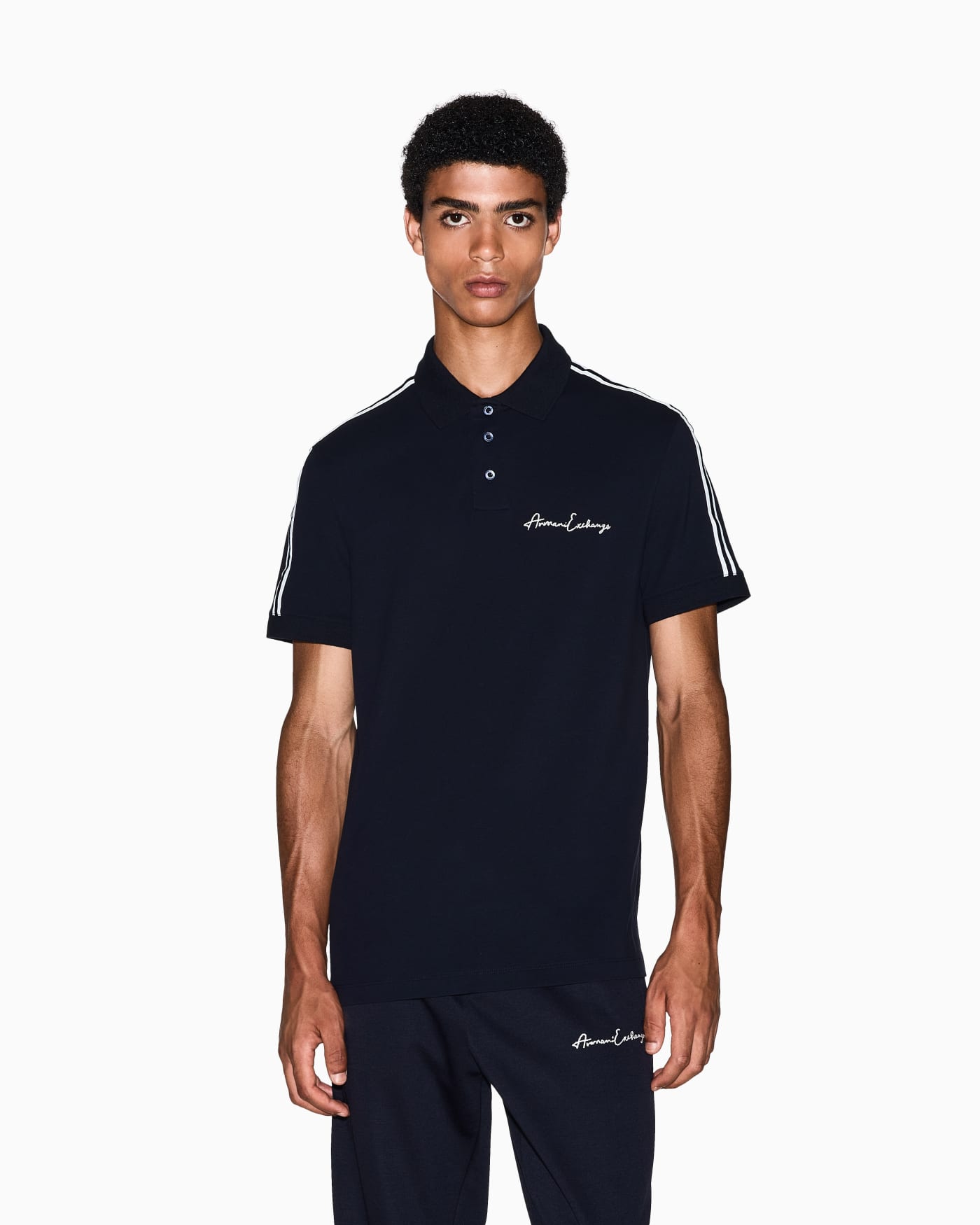 Stretch cotton piquet polo with stripes and logo Essential