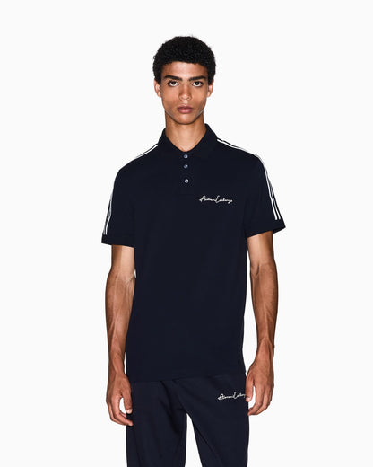 Stretch cotton piquet polo with stripes and logo Essential