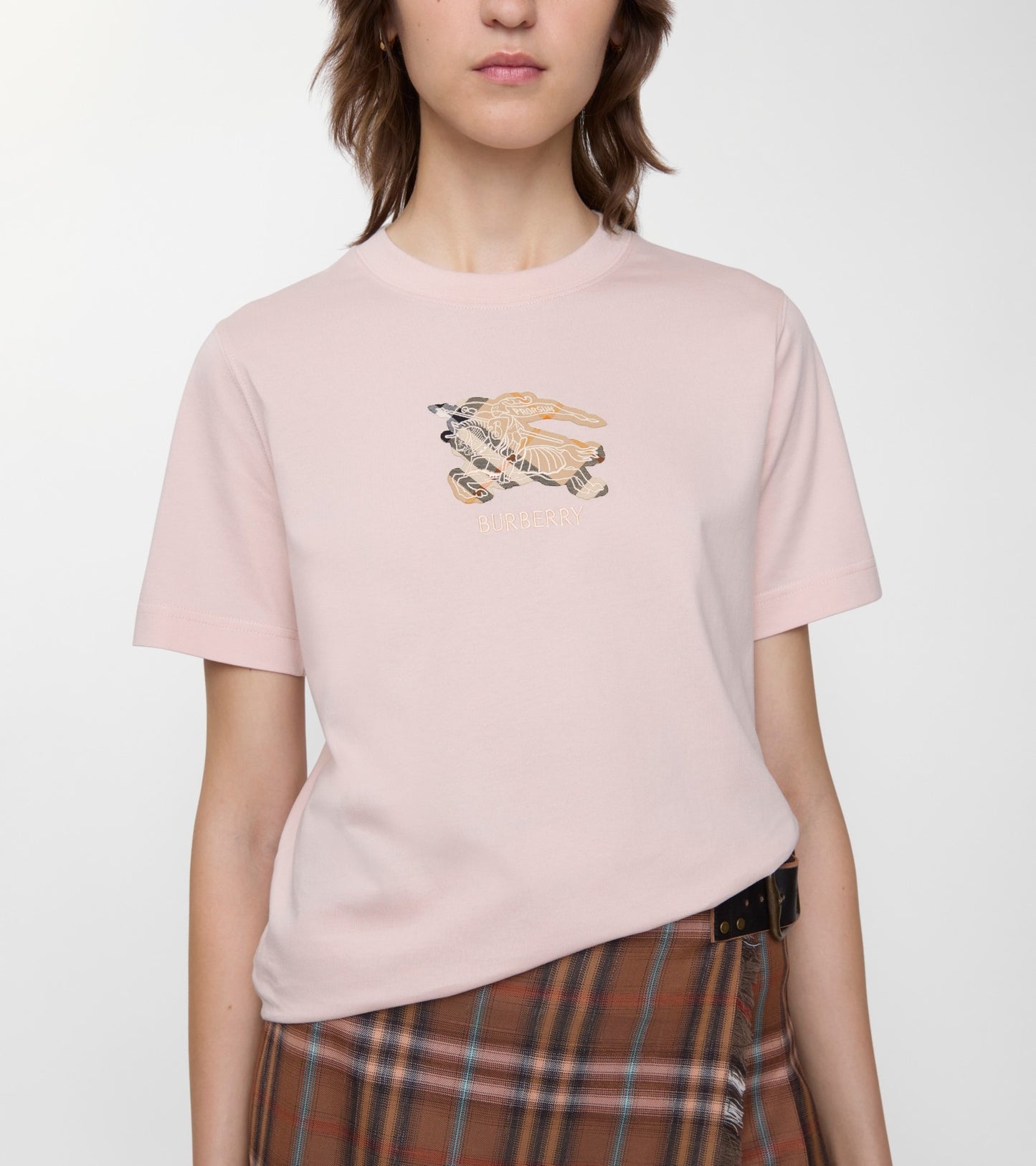 Knight Check Cotton T-shirt in Bouquet pink
