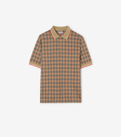 Check Cotton Blend Polo Shirt in Sand beige