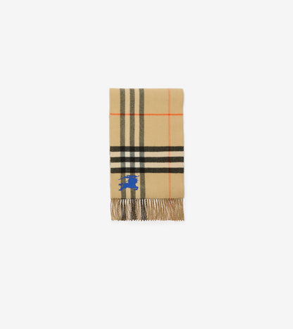 Reversible Knight Check Cashmere Scarf in Sand beige