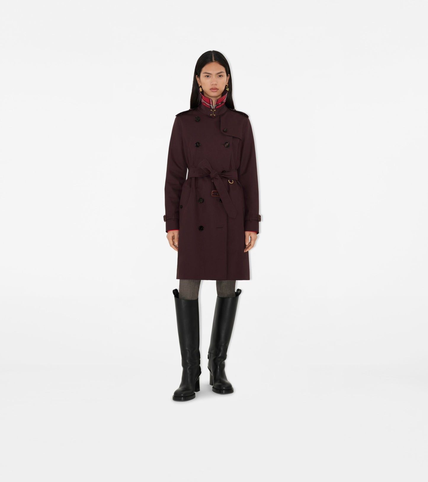 Mid-length Gabardine Kensington Trench Coat in Wine red