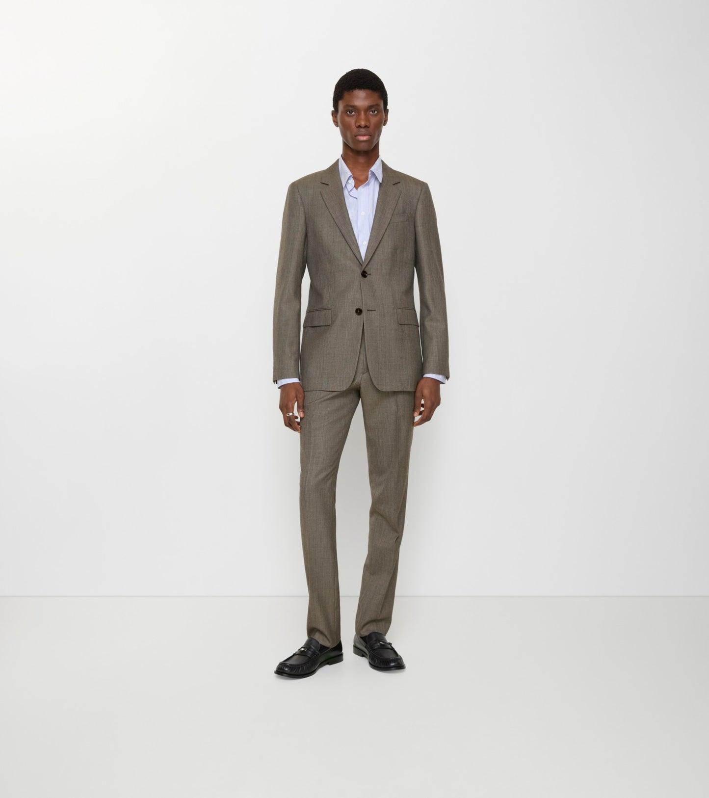 Sharkskin Wool Tailored Trousers in Soil brown/calico beige
