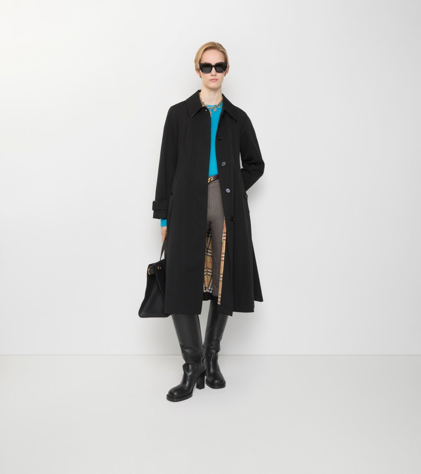 Long Gabardine Ellingham Fit-and-flare Car Coat in Black