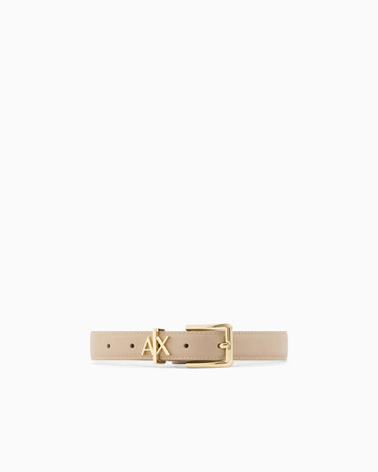 Tongue belt in split leather with transfer coating