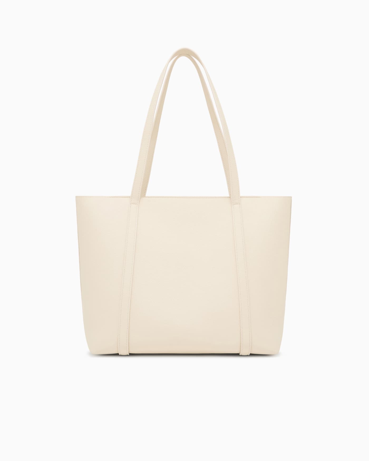 Textured tote bag with handles and a decorative charm