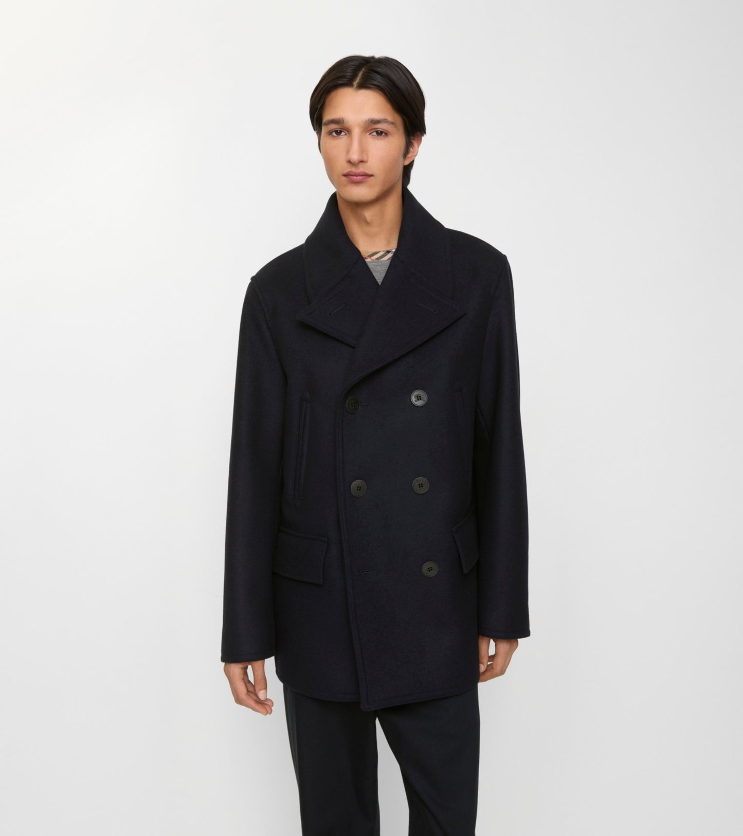 Wool Pea Coat in Navy