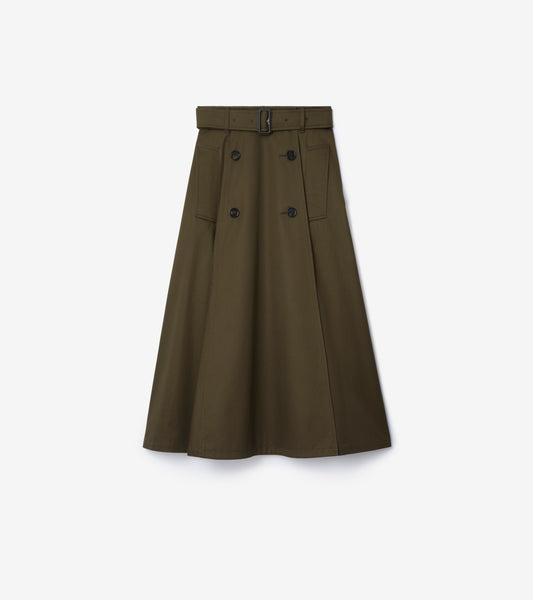Gabardine Trench Midi Skirt in Juniper green