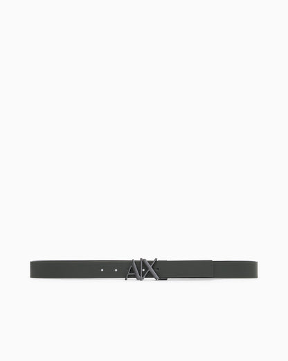 Leather belt with reversible plate buckle
