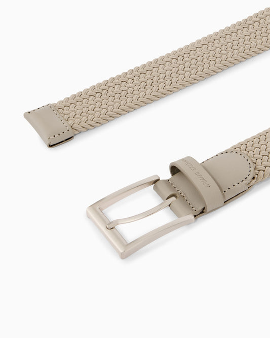 Tongue belt in fabric and leather