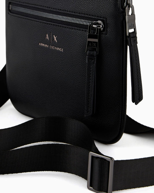 Semi-rigid flat shoulder bag with external pocket