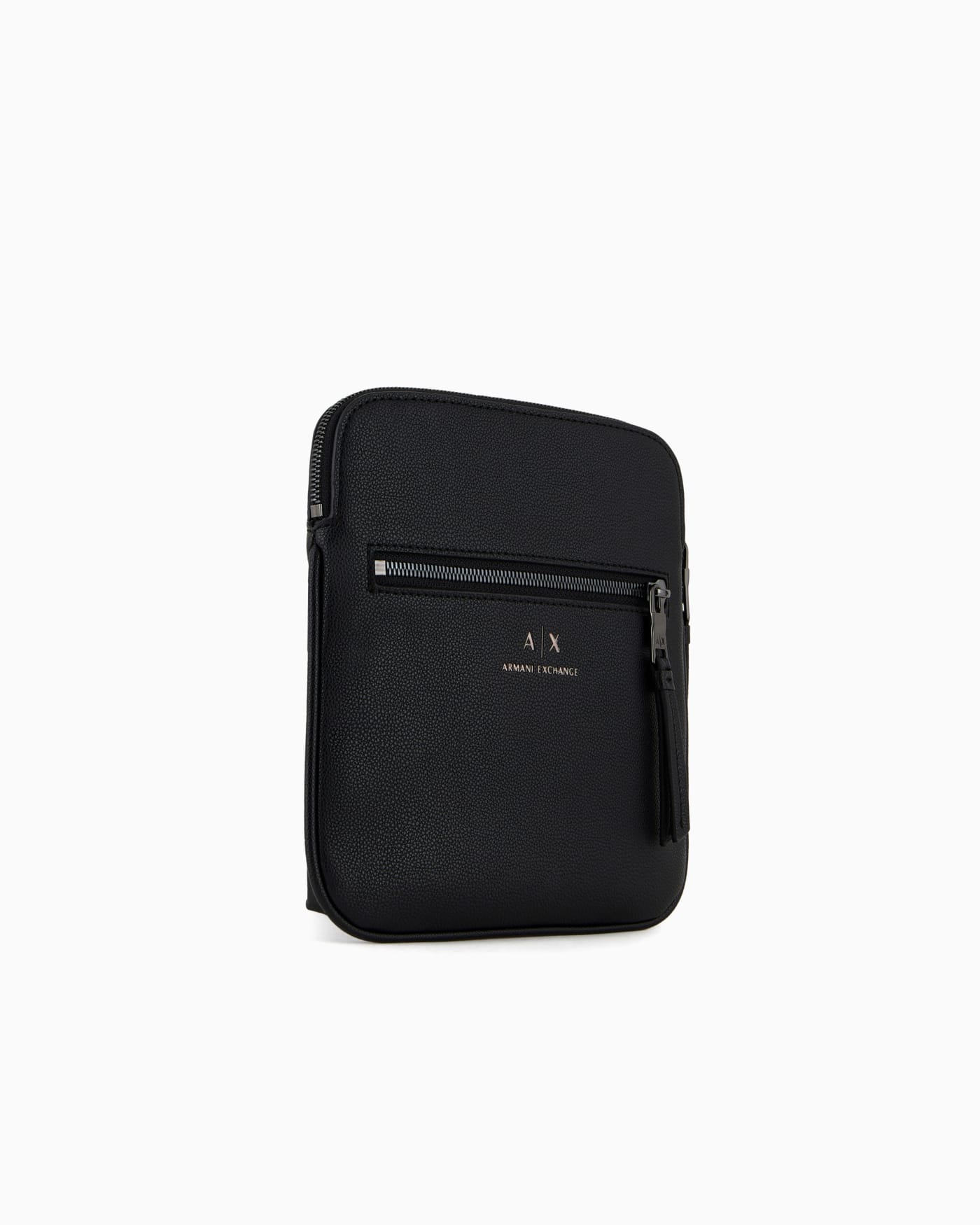 Semi-rigid flat shoulder bag with external pocket