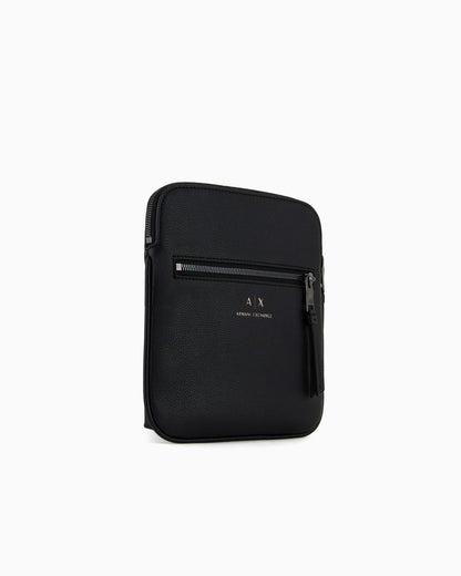 Semi-rigid flat shoulder bag with external pocket