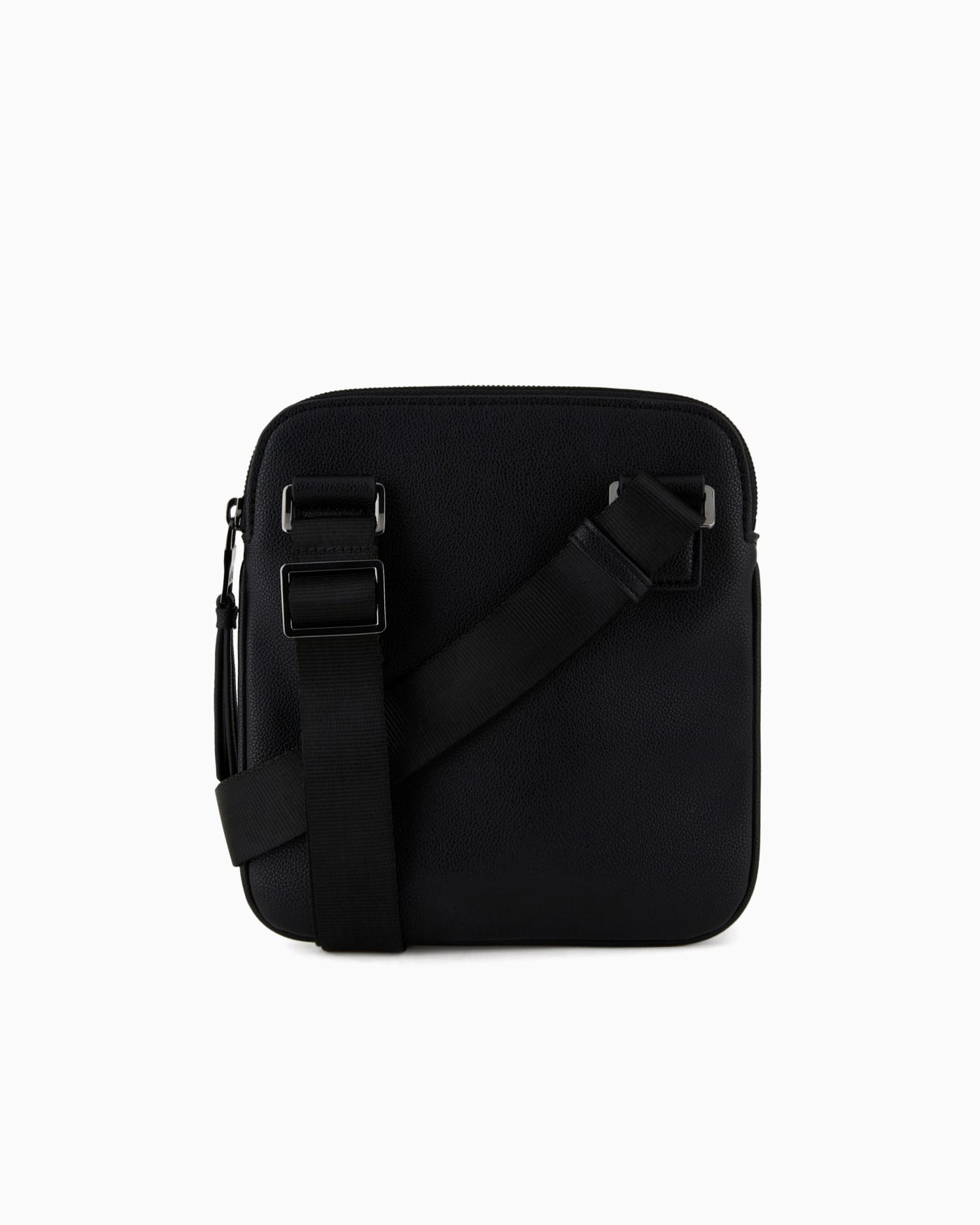 Semi-rigid flat shoulder bag with external pocket