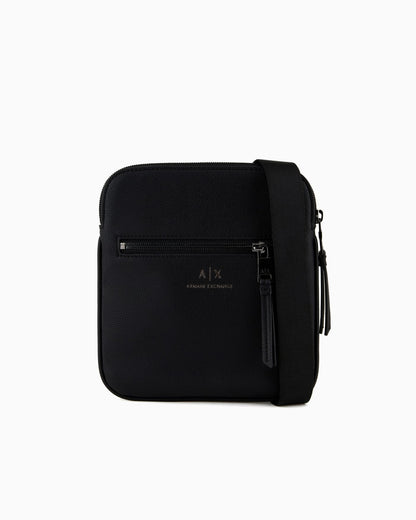 Semi-rigid flat shoulder bag with external pocket