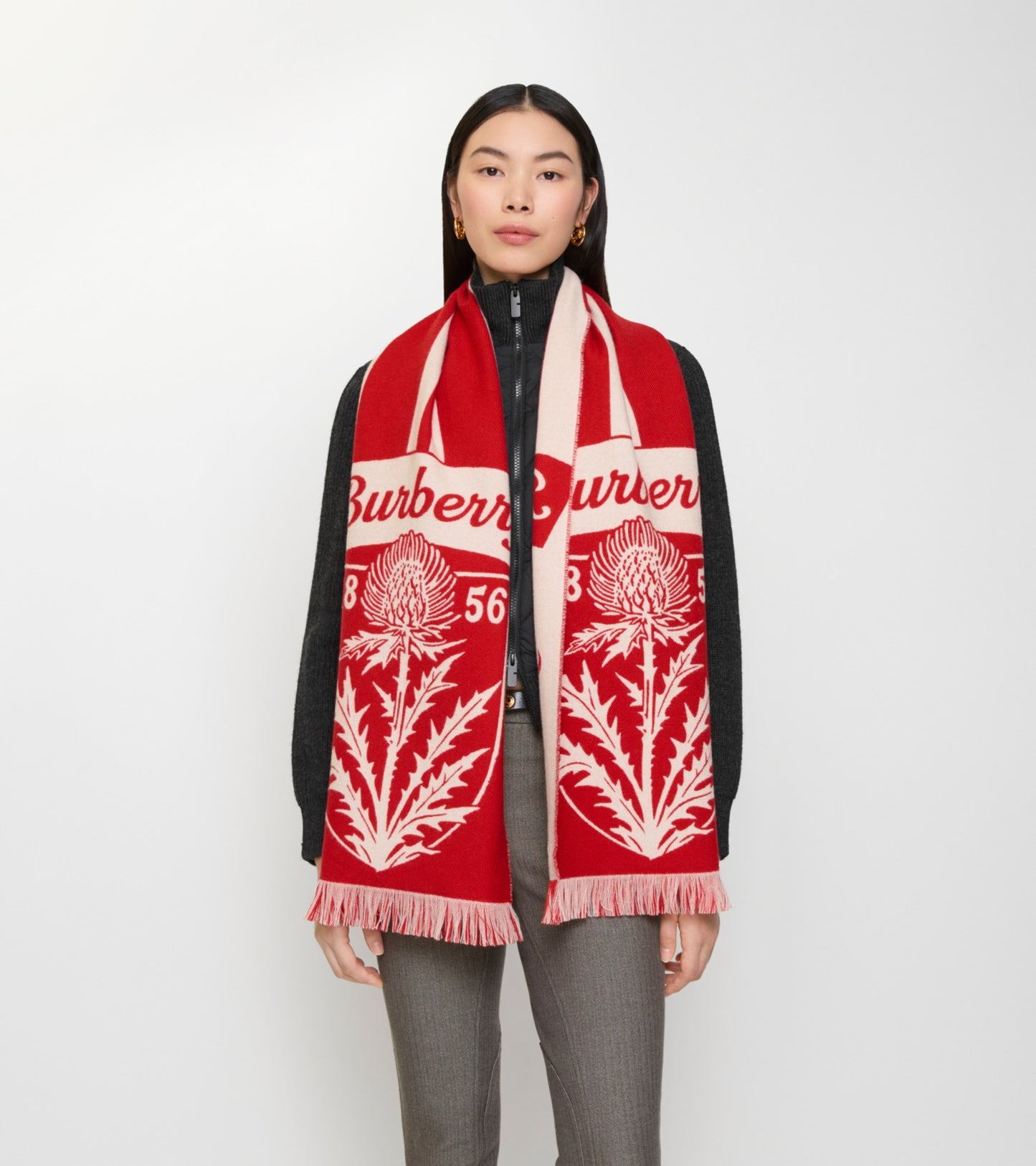 Thistle Shield Wool Scarf in Poppy red
