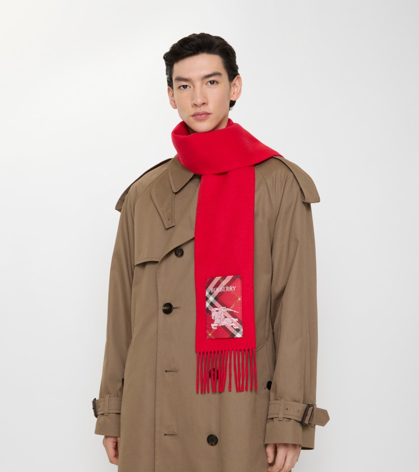 Check Label Cashmere Scarf in Crayon red