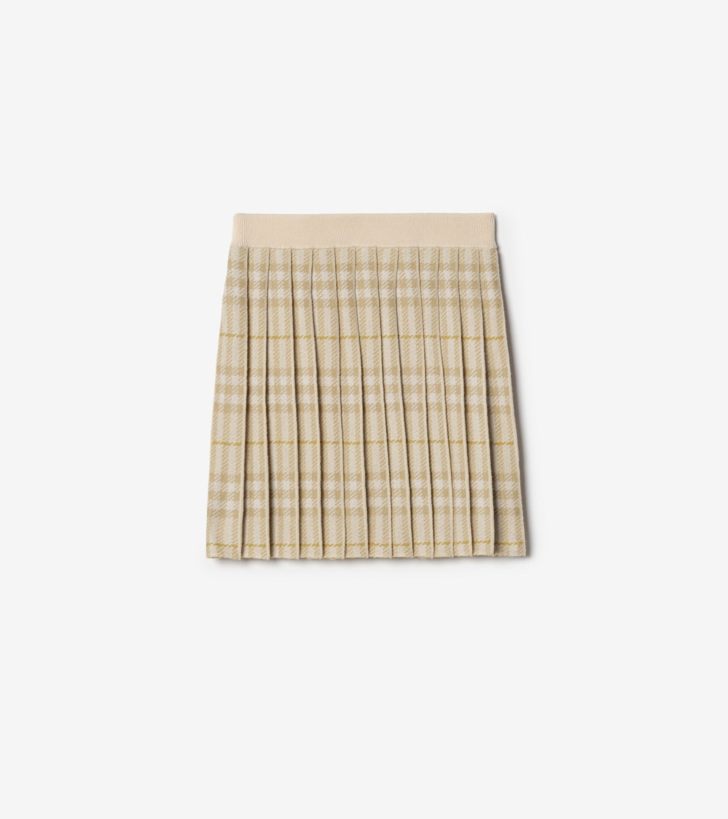 Pleated Check Wool Blend Skirt in White denim