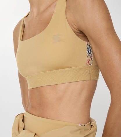 Check Trim Stretch Nylon Bra Top in Beige