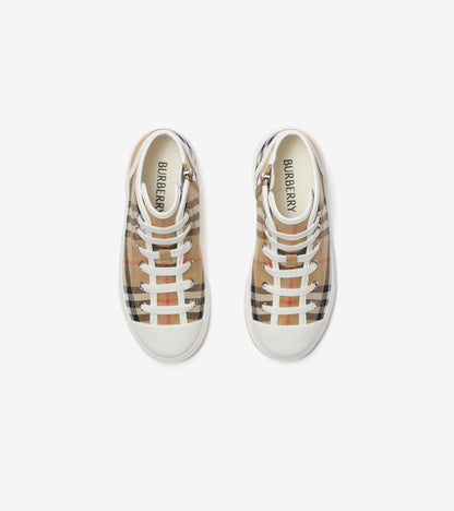 Check Cotton High-top Sneakers in Sand beige - Children