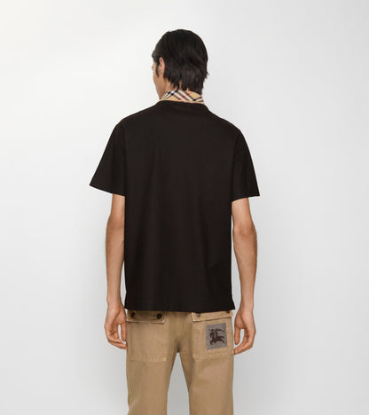 Check Collar Cotton Polo Shirt in Clove brown