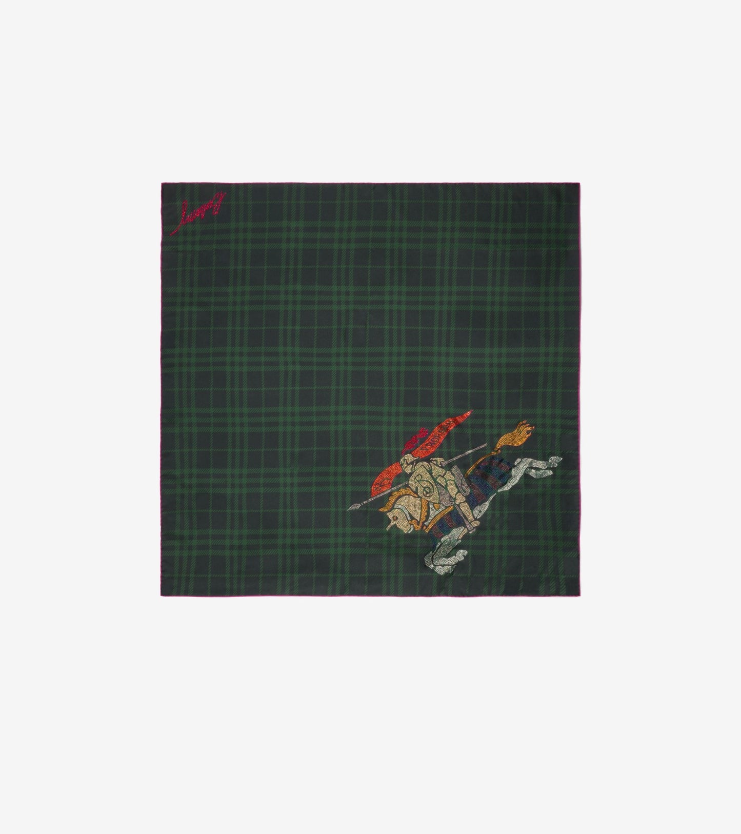 Crystal Knight Check Silk Scarf in Brigade green